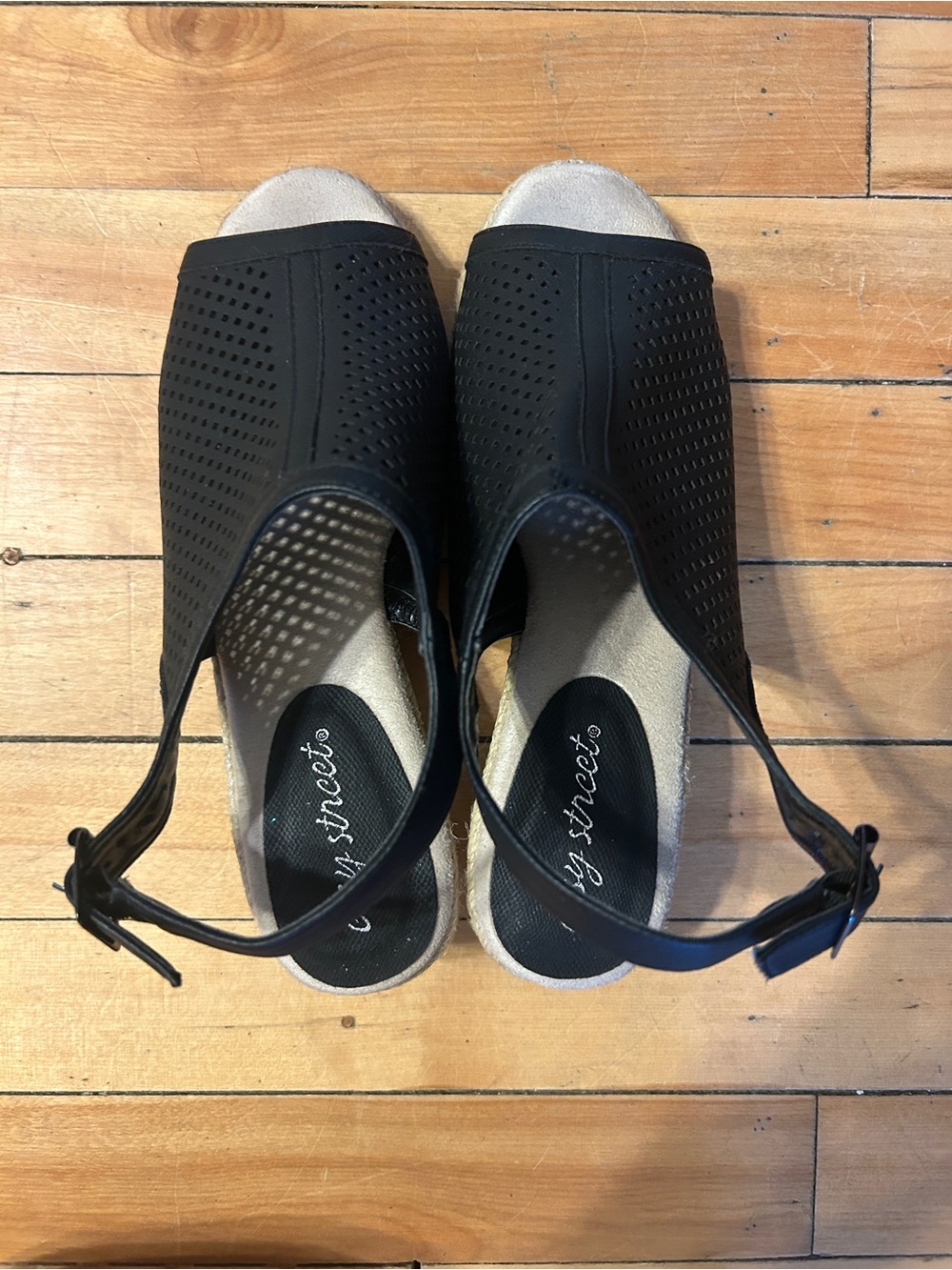 Easy Streets Black Perforated Slingback Sandals